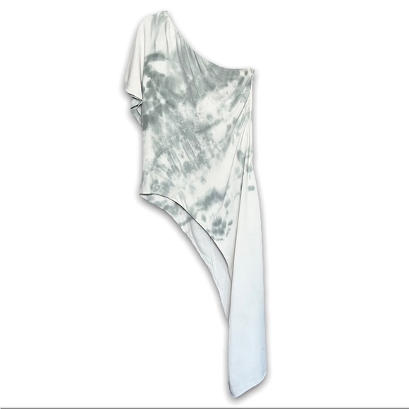 CUSHNIE One Shoulder Tie Dye‎ Short Sleeve Draped Asymmetrical Tunic Blouse 10 - Picture 5 of 11